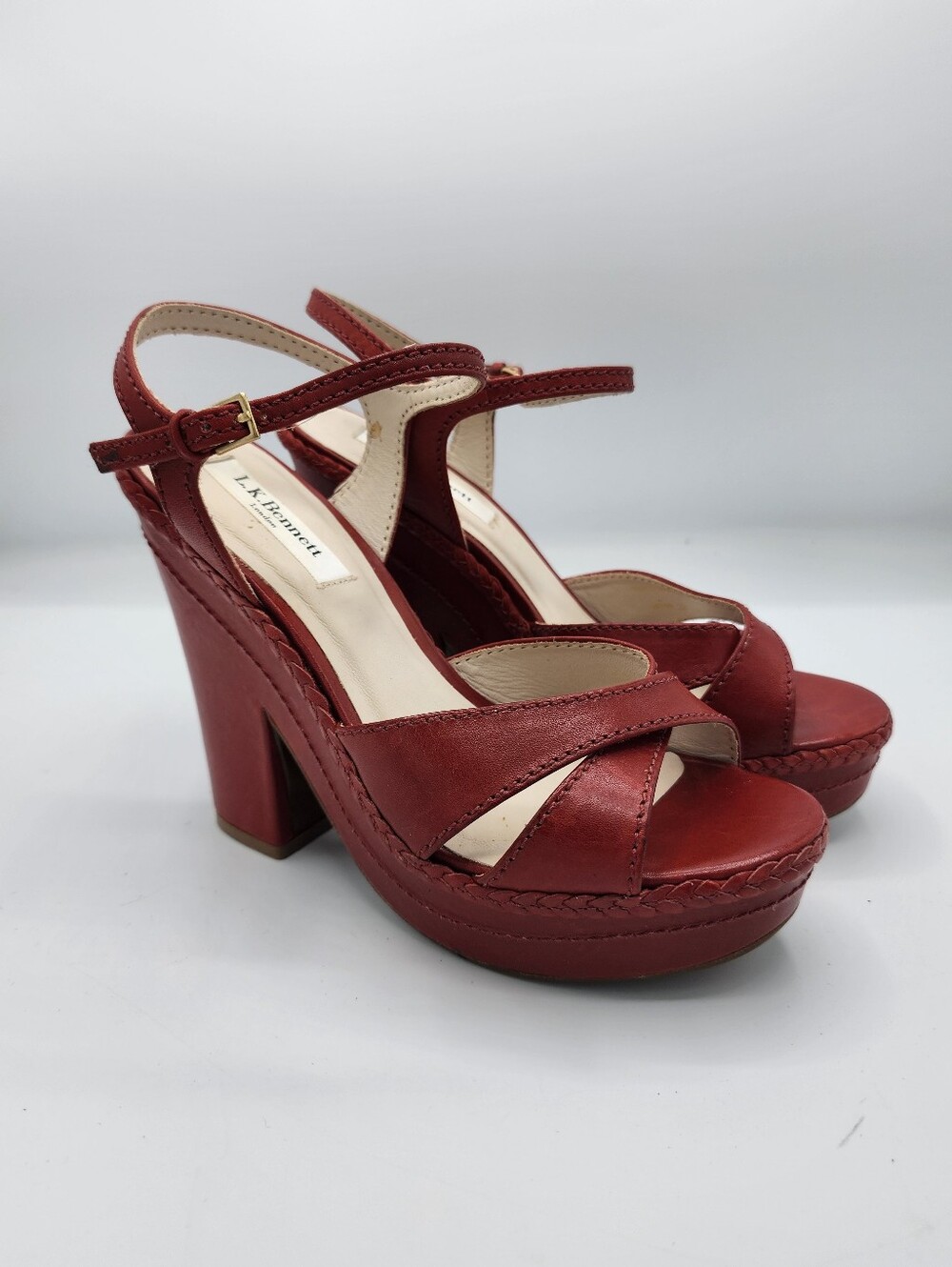 LK Bennett Red Leather Platform Sandals - Women's